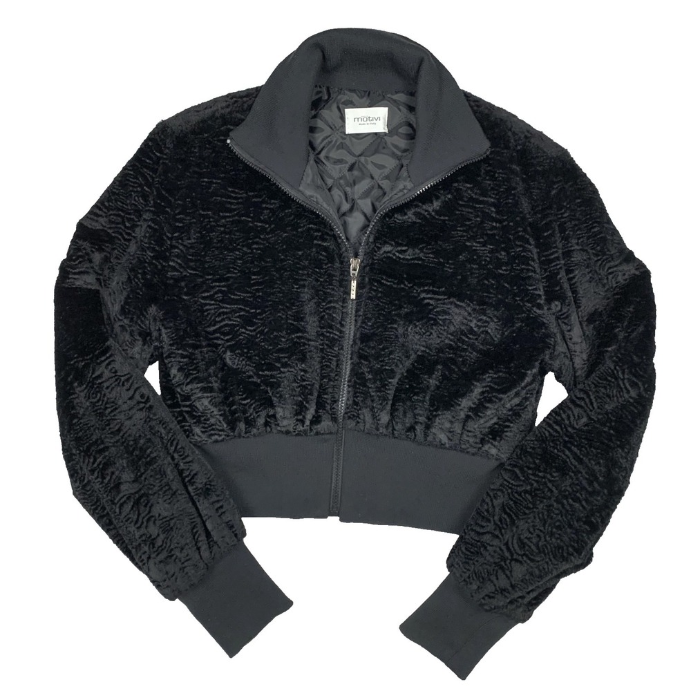 Motivi Jacket Womens S Black Faux Fur Cropped Full Zip Italy Made Chic